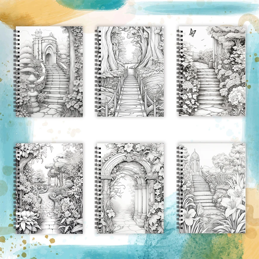 Adult Coloring Book - 8.3x 11.2 Inch 32 Pages Blooming Road Coloring Book - Helps Reduce Stress and Ease Emotions