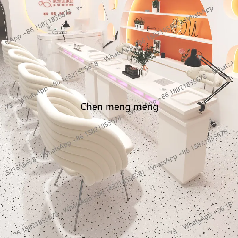 

Nordic Cream Style Manicure Table Modern Designed Vacuum Cleaner and Nail Lamp Equipped Manicure Table Salon Furniture