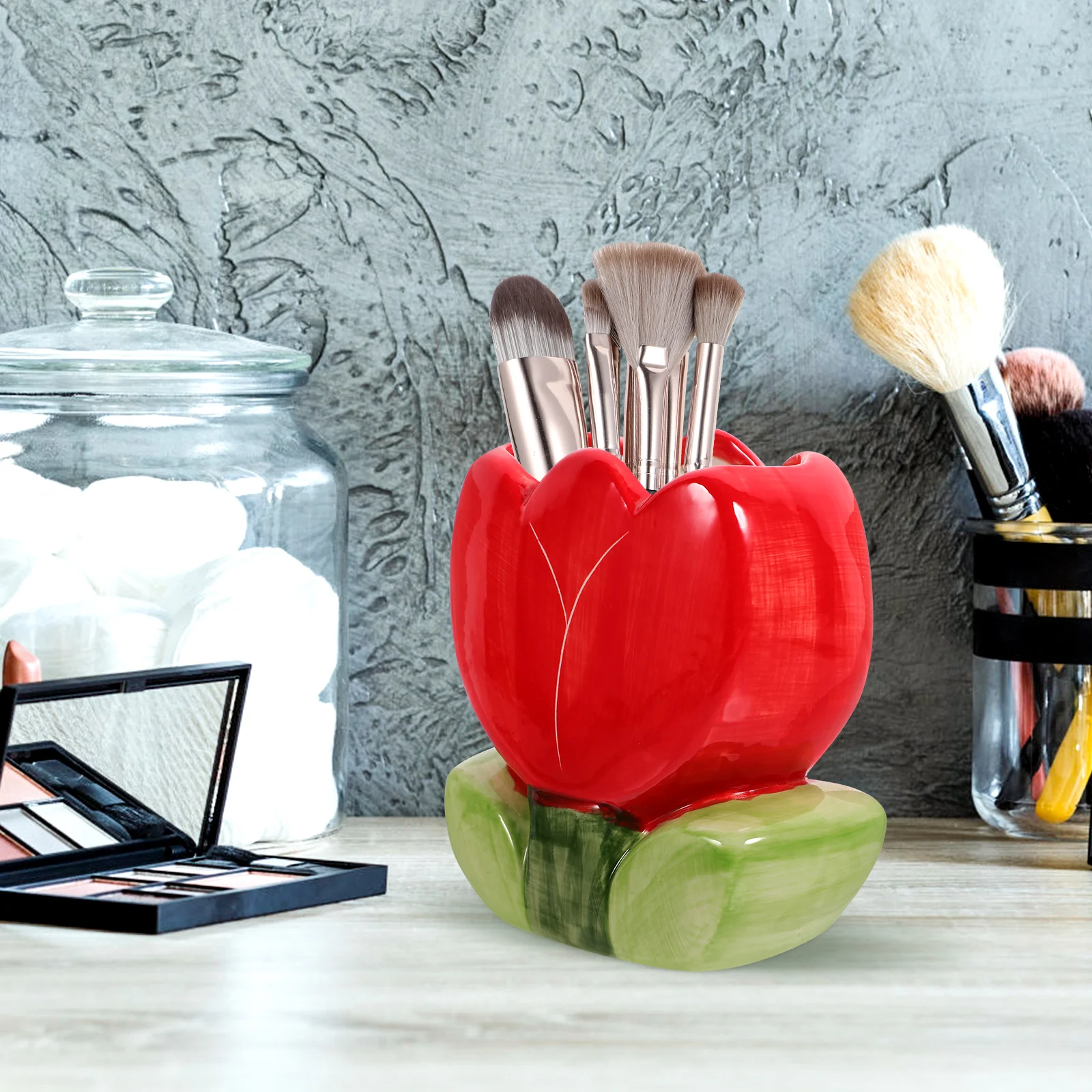 Держатель для ручек с цветком тюльпана, контейнер для карандашей, модное украшение для хранения кистей для макияжа, украшение стола