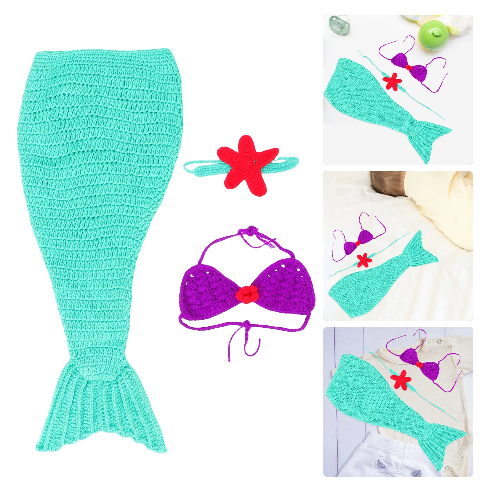 

Costume Knitted Mermaid Outfit Crochet Handmade Photography Props Woolen Set Photography Props