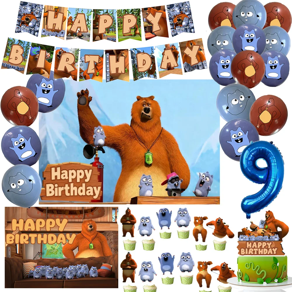 

G-Grizzy And The Lemmings Theme Birthday Party Decorations Number Balloons Cartoon Background Banner Cake Topper Party Supplies