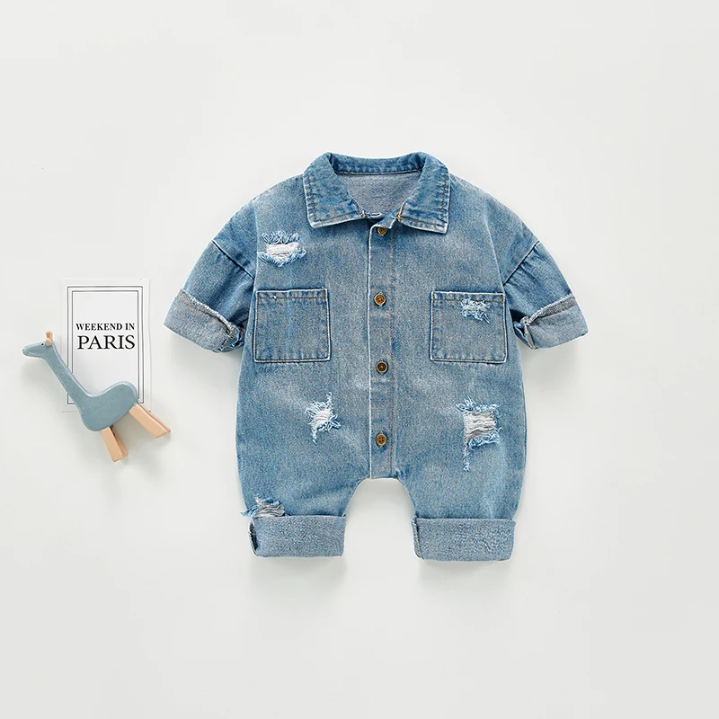 Spring Baby Girl Clothes Long Sleeves Rompers Infant Boys Denim Jumpsuit Toddler Outfit Crawling Clothing