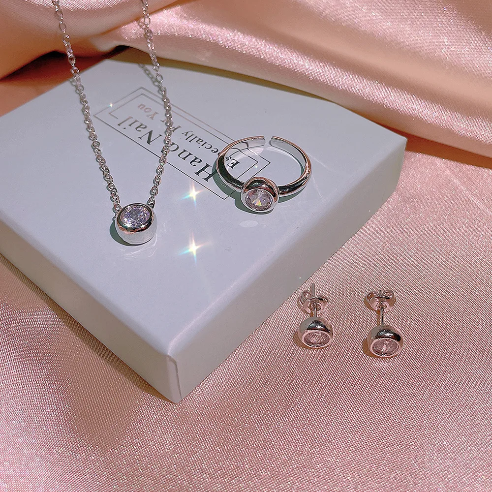 Women's 925 Silver Diamond Luxury Necklace & Ring Set