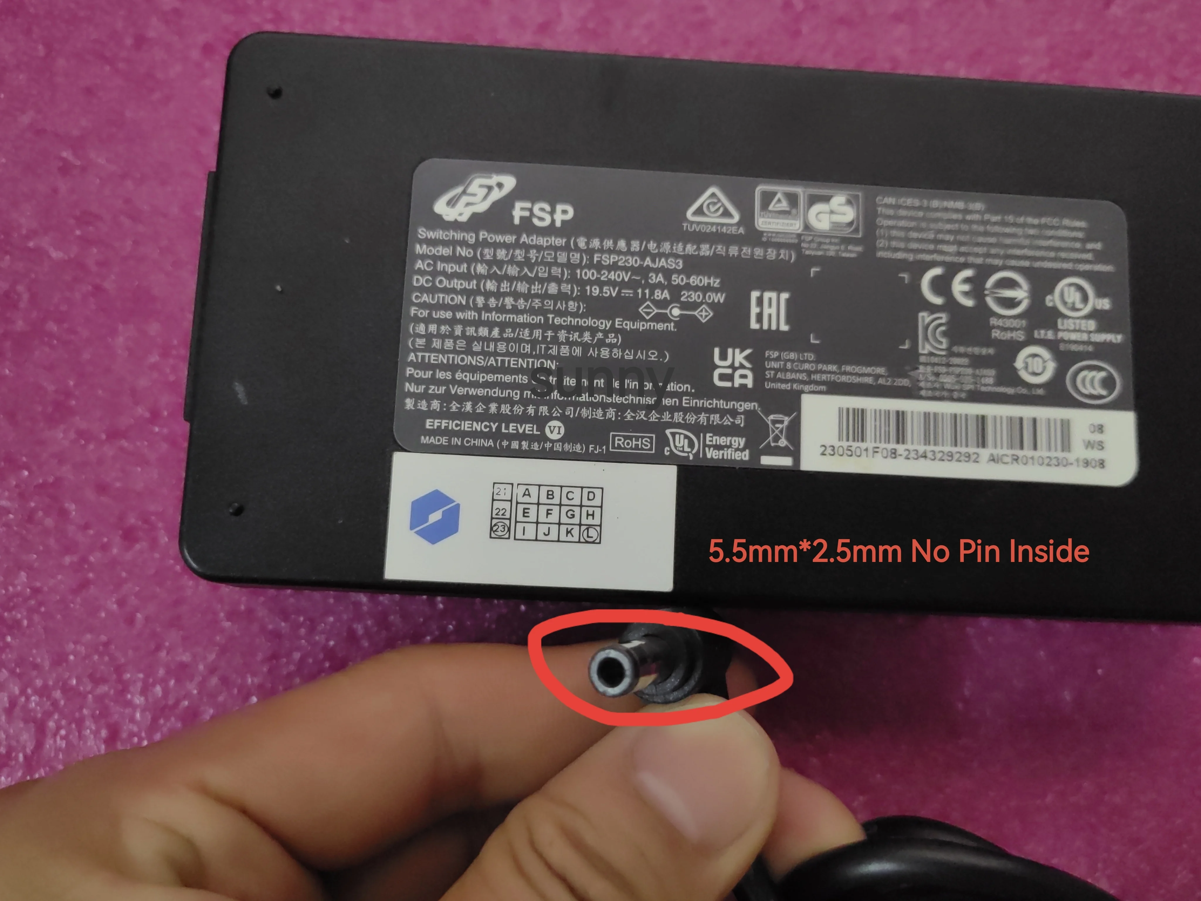 OEM FSP 19.5V 11.8A FSP230-AJAS3 5.5mm 230W Charger For Schenker XMG NEO 15-M19 Laptop Genuine Puryuan