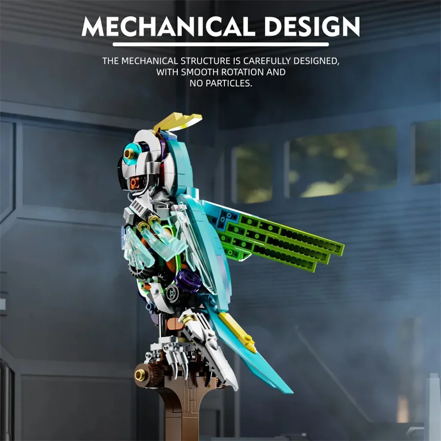 Juntas de bloques de construcción de loros mecánicos, Motor de potencia móvil, juego de ladrillos de modelo Animal, decoración de escritorio, juguetes para niños, regalos, 688 Uds.