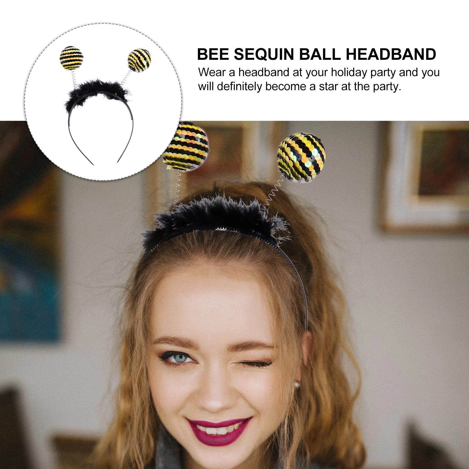 

3Pcs Sequins Bee Antenna Design Elastic Hair Hoop Cosplay Antenna Hair Accessories Headdress Party Hat Accessories