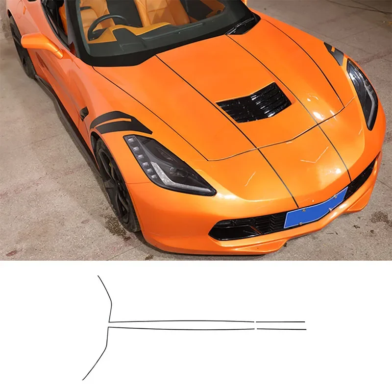 

For Chevrolet Corvette C7 2014-2019 PVC Black Car Front Engine Hood Decal Trim Stickers Pull Flower Film Car Accessories