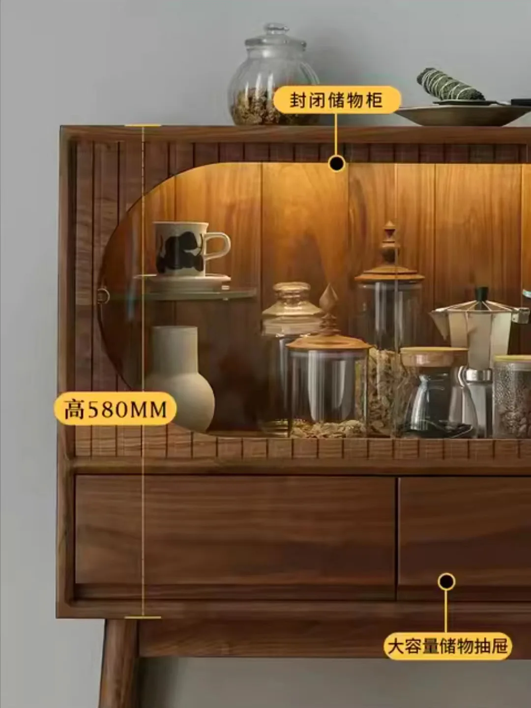 Black walnut wine cabinet log glass display cabinet with lamp figure storage cabinet sand
