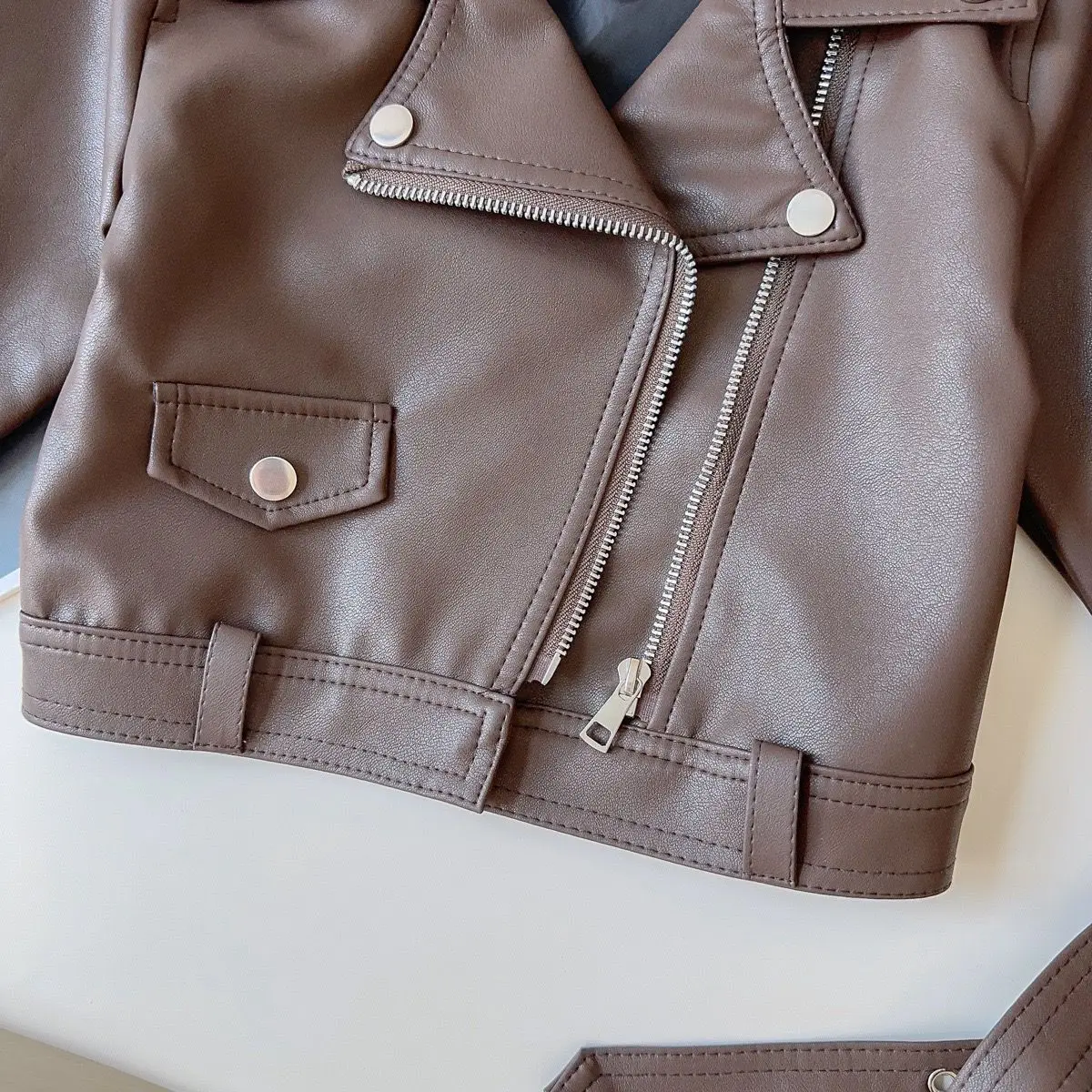 Jackets & Coats 2026 Girls' Leather Jacket Spring Fall Fashion Coat Stylish Toddler Bomber Jacket Cute Baby Girl Outerwear - view 4