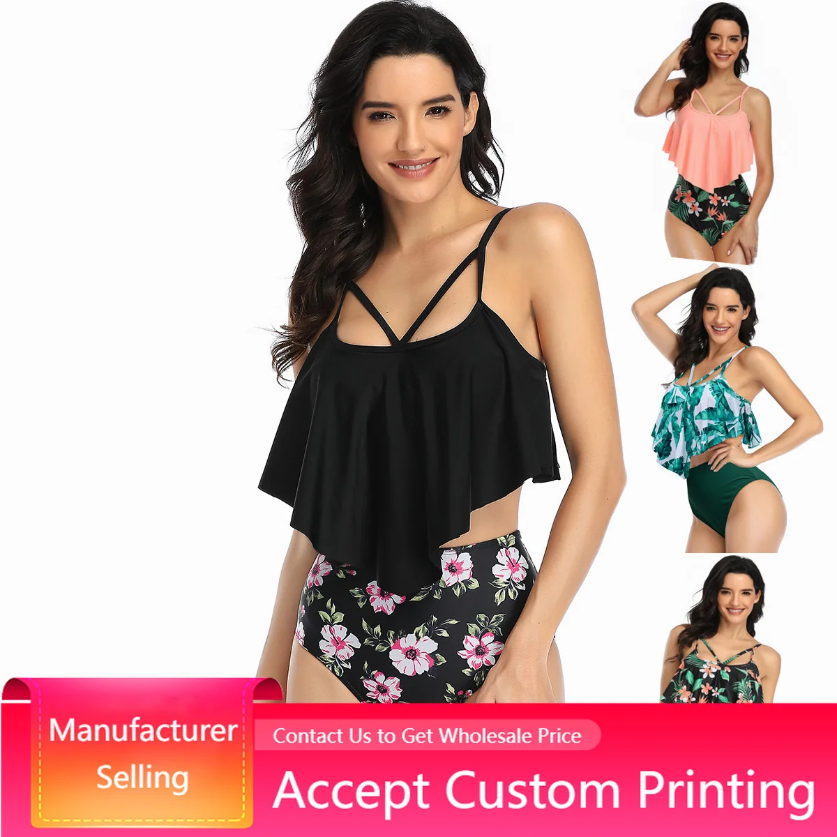 

Women's Swimsuit Sexy Multicolor High Waist Beach Swimsuit Bathing Suits Ruffled Split Floral Print Two Piece Bikini Sets