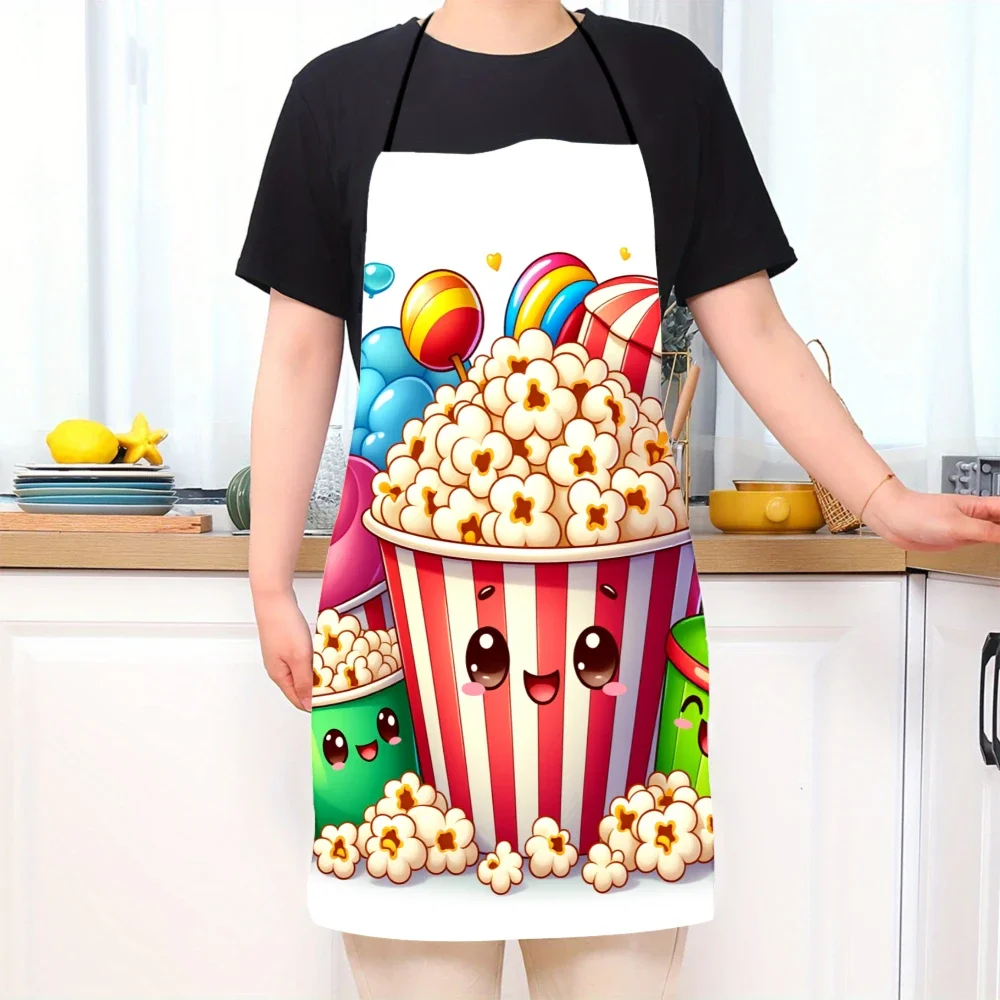 Cute Popcorn Apron Kawaii Candy Snack Design Cooking Baking Fun