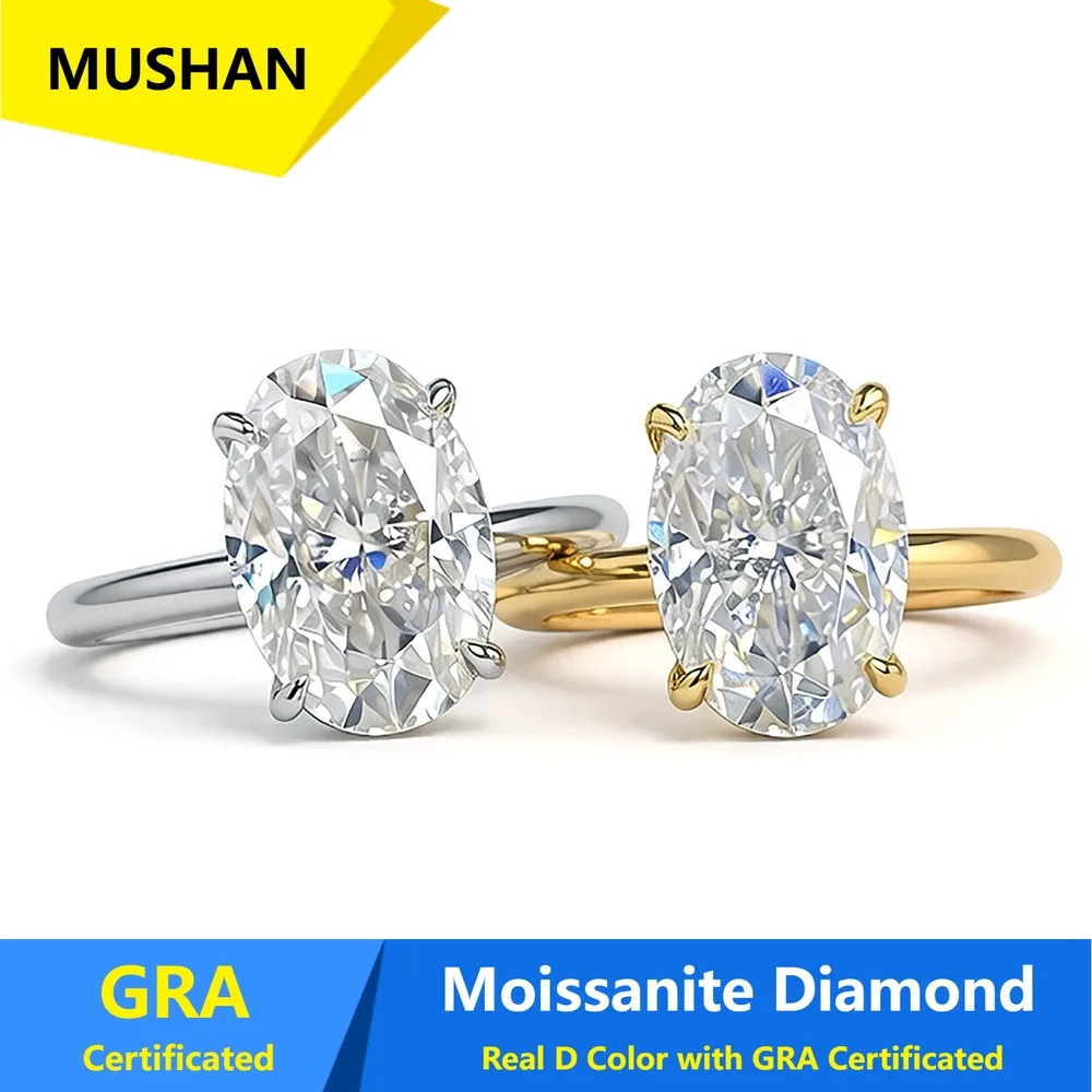MUSHAN Luxury Jewelry 925 Sterling Silver Ring Band Women GRA Certificated Moissanite Diamond Emerald D Color Rings Fine Jewelry