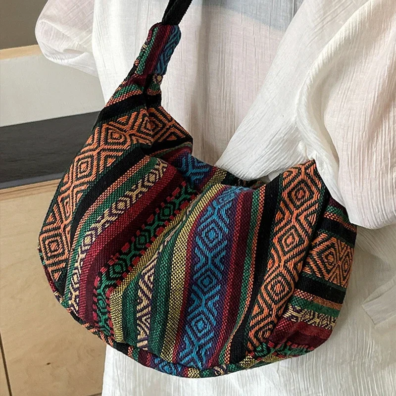 NamcheBarwa Shoulder Bag Foldable Crossbody with Zipper Closure Striped Pattern Flag Theme Hand Washable Edge Painted Lining