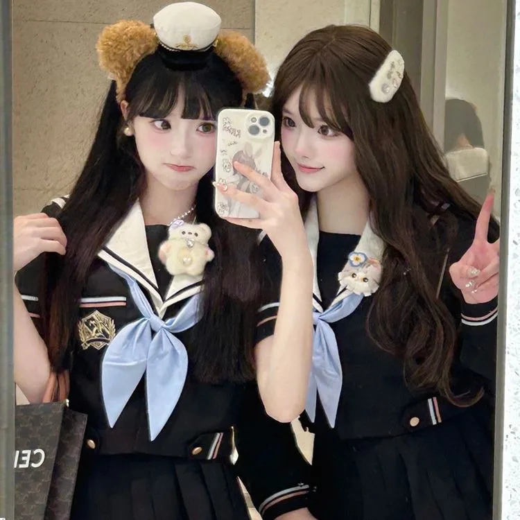 2025 New Japanese JK Uniform Suit Sailor Pleated Skirt Cute College Style Long Sleeves Short Sleeves Summer School uniform woman