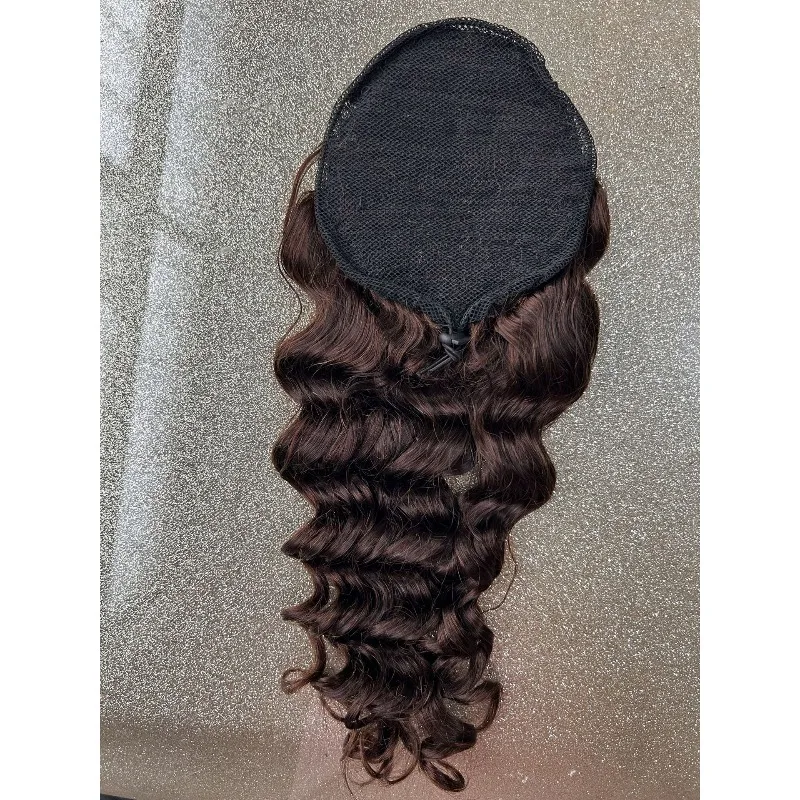 고품질 포니테일 브라운 웨이브 리얼 헤어 #   포니테일 그랩 클립 드로스트링 하이 포니테일 곱슬머리 12-30인치 자연스러운 모습 2개