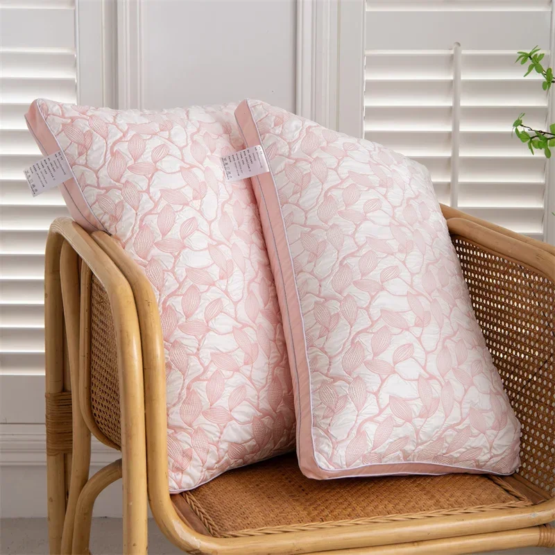 2025 Single Five-Star Hotel Pink Pillow Help Adult Sleep Orthopedic Pillow Soft Cotton Pillow Neck Protection Cushion Bedding