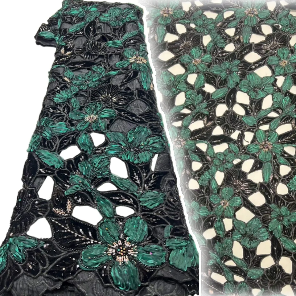 African Lace Fabric 2027 High Qulity Beads Sequins Laser Embroidery Fabric Fall and Winter for Women Evening Party Dress 3752