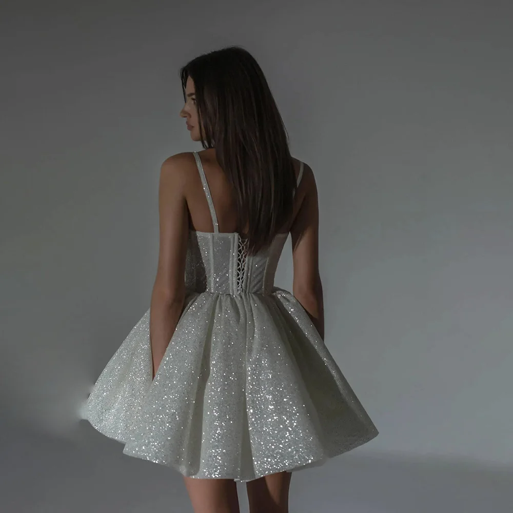 

Elegant Luxury Cocktail Dress Spaghetti Straps Strapless Sleeveless Sequin Corset A-Line Short Bridal Gowns Homecoming Dresses