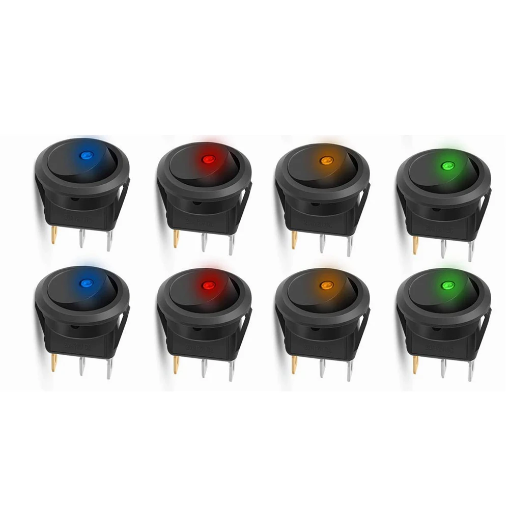 12PCS Round Toggle LED Switch Amps 3 Pin 12V 20A Car Truck Rocker On-Off Control Blue Green Yellow Red