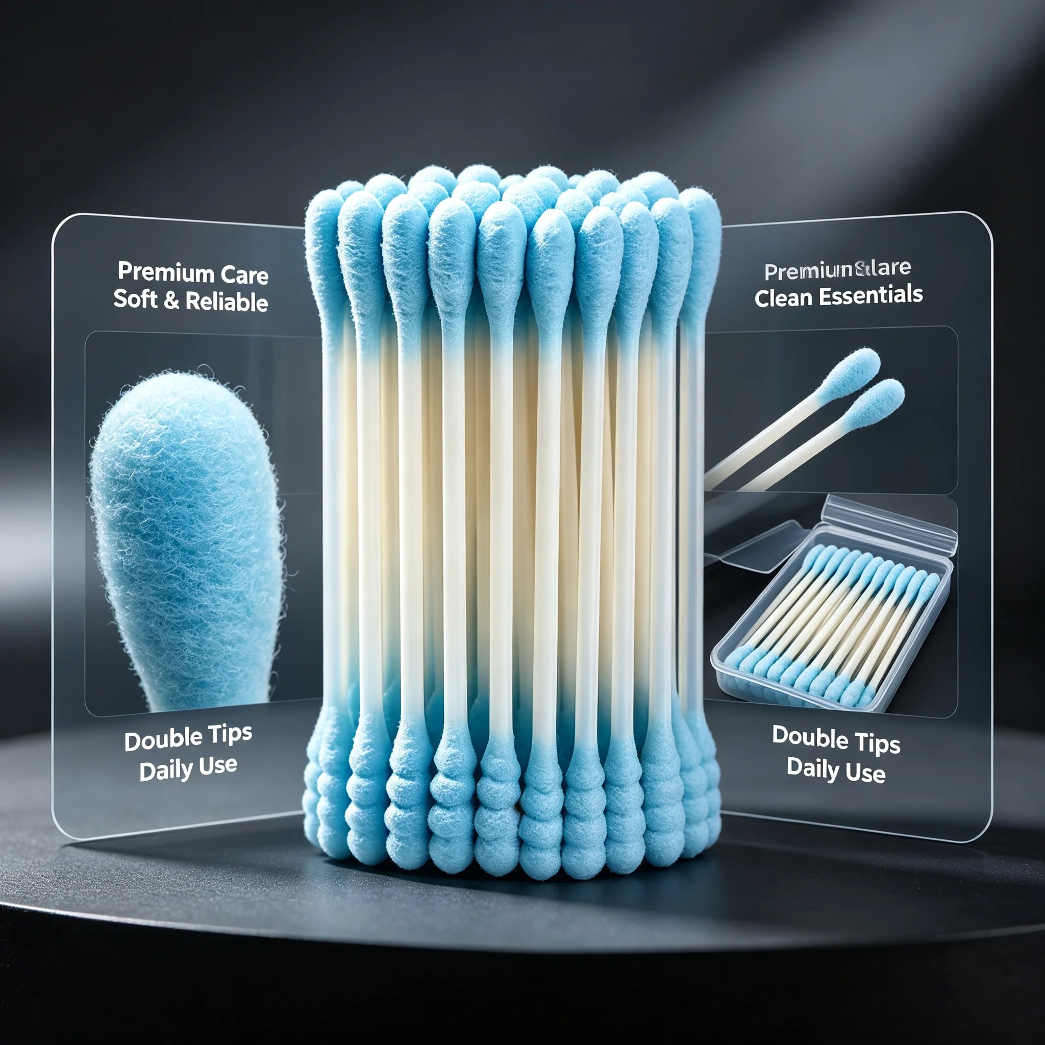 200 cotton swabs: double-ended with one round tip and one spiral tip, lint-free for makeup application and ear cleaning.