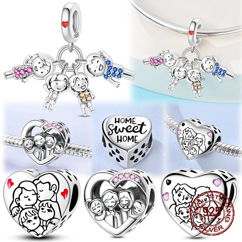 

Бусины и подвески из стерлингового серебра 925 пробы в форме сердца для браслетов, подарок на День матери, День семьи, ювелирное украшение