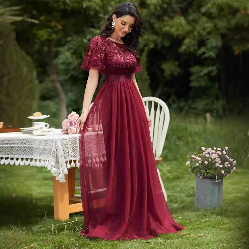 Ele Avondjurk Dames Ronde Ne Ort Sve Mid Taille Elastische Taille Me Rok Par Dr Lente Herfst Quali Sle
