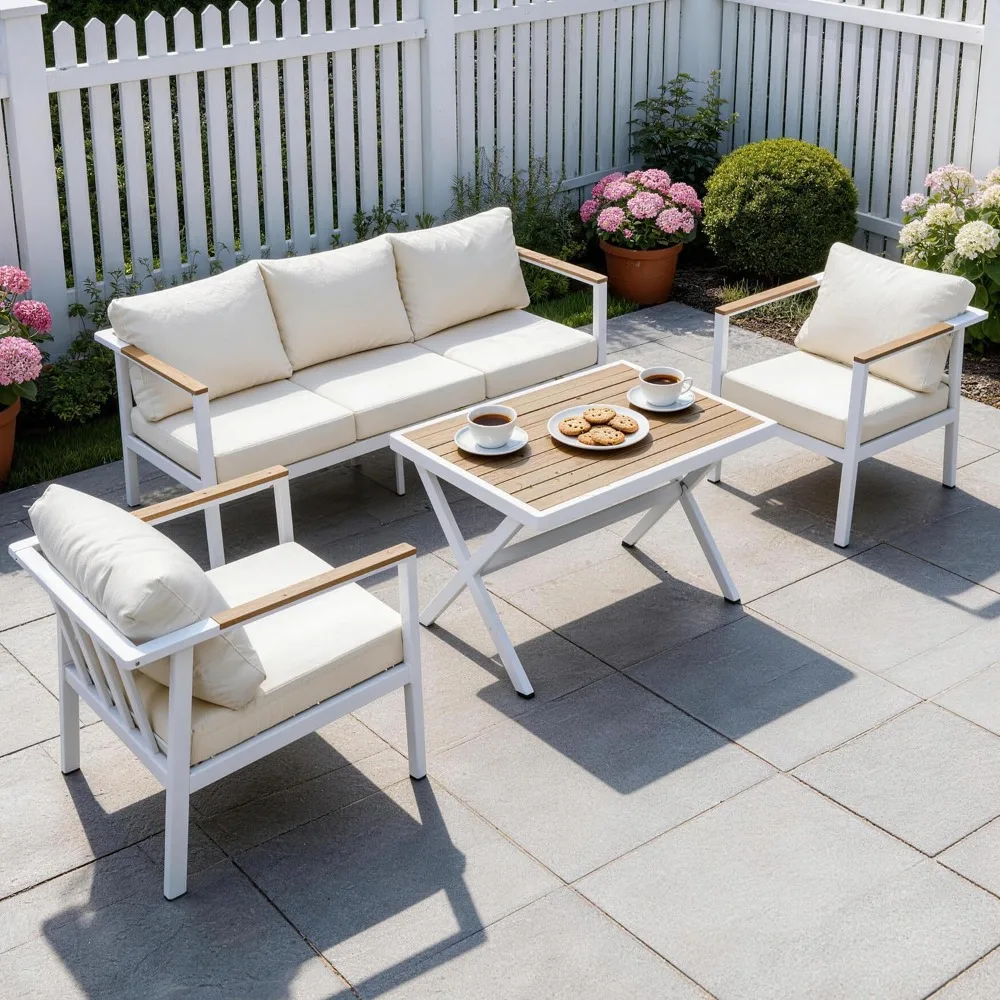 

Aluminum Patio Sectional Furniture Set,4 piece Patio Conversation Sets Outdoor Patio Furniture Set Sofa with Coffee, Customized