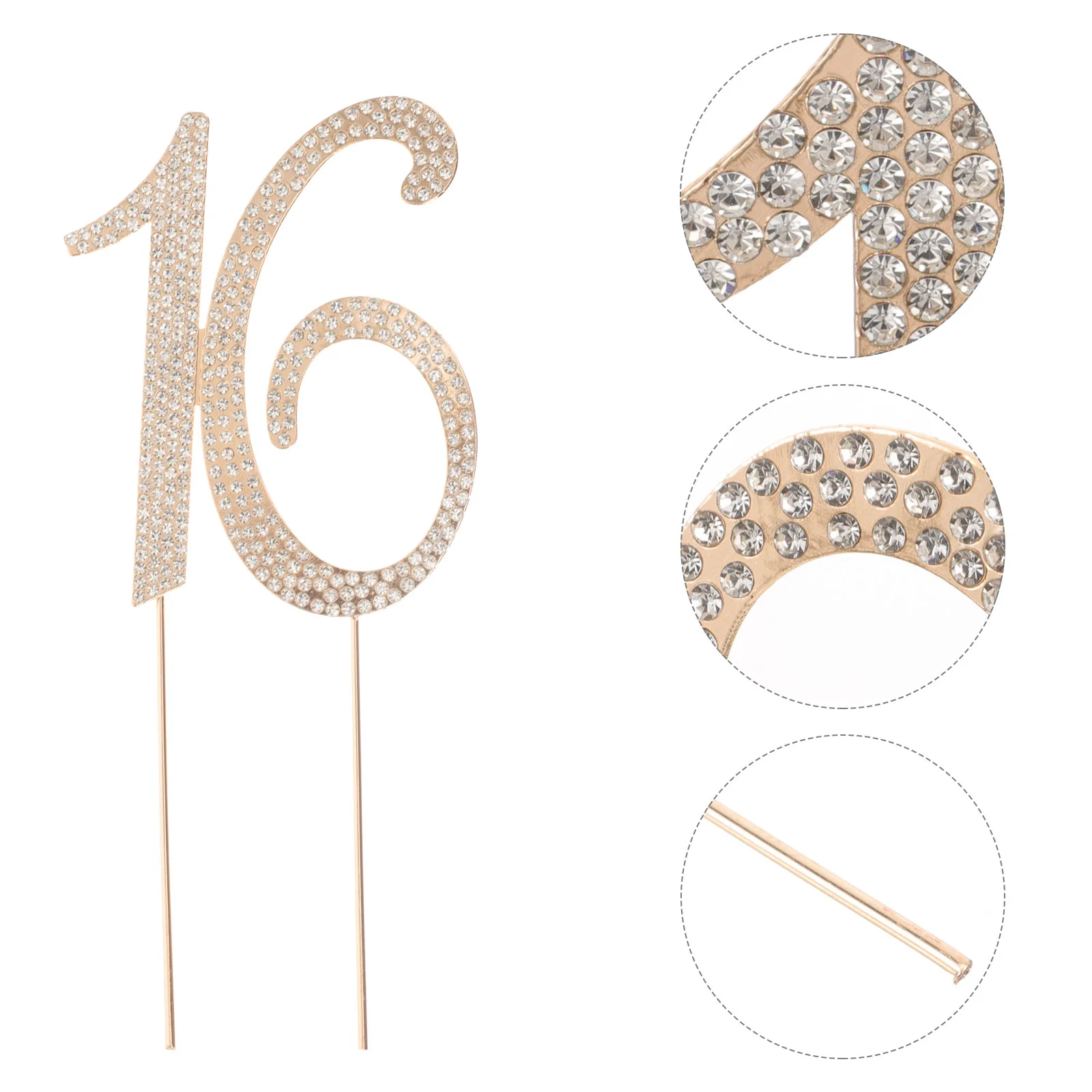 

16 Cake Topper for 16th Birthday Party or Anniversary Crystal Rhinestones Decorative Cake Topper for Party Supplies (Gold)