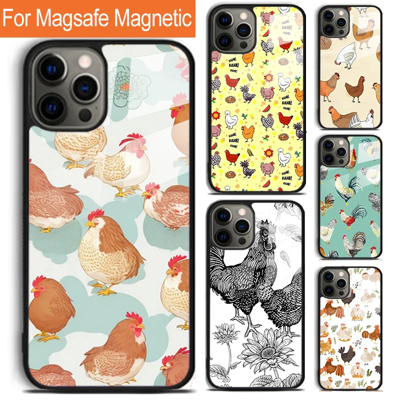 

Чехол для телефона с куриным узором для iPhone 17, Air 16, 15, 14, 12, Pro Max Plus Magsafe, магнитный чехол для беспроводной зарядки