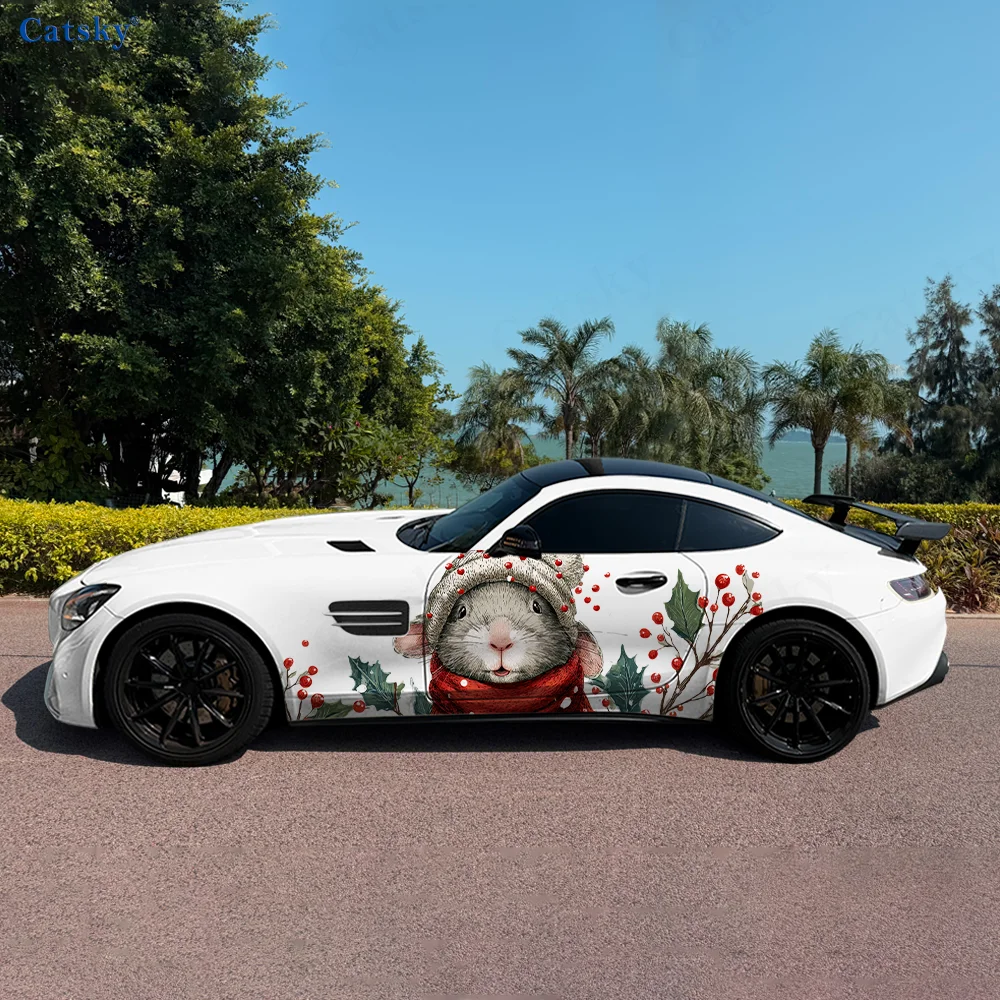 

Animals Celebrate Christmas Car Vinyl Wraps Decal Self-adhesive PVC Sticker Suitable for Trucks SUV Decor Auto Accessories Gift