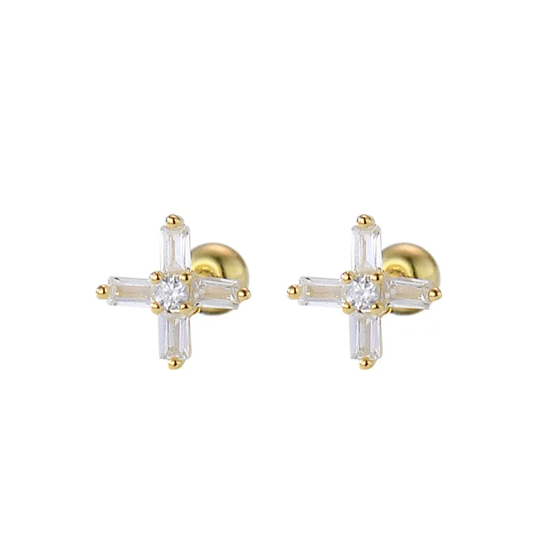 Mini boucles d'oreilles en argent regardé 925 pour femmes, accessoires de bijoux, tempérament simple, coréen, clair, croix