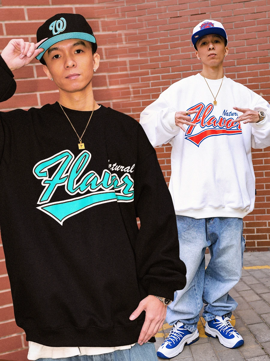 Classic Color Retro Handwritten Font Natural Flavor Fleece Hoodie Sweatshirt with Letter Print Unisex round Neck Pullover