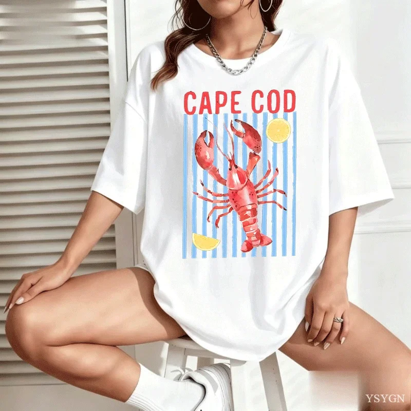Vacation Fisherman T Shirt Aesthetic Travel Tee Lobster T-Shirt Casual Short Sleeve Tees Street Casual Womans Clothes Streetwear