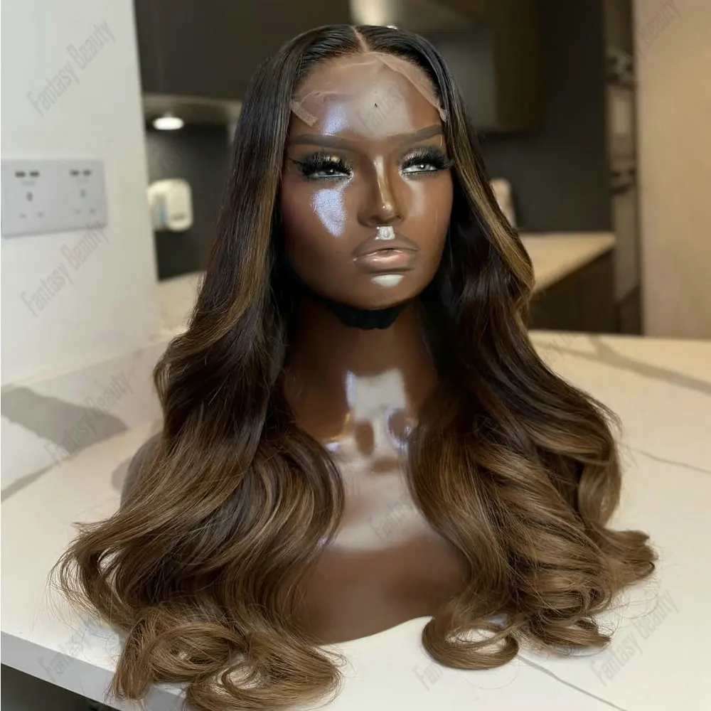 

Natural Wave Black Light Brown Ombre 100%Human Hair Wig5X5Glueless Lace Closure Wig Pre Plucked Natural Hairline for Black Women