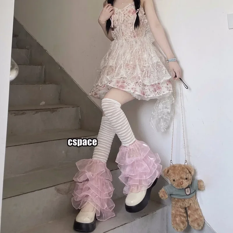 Sweet and Cool Spicy Girl Splice Pile Up Socks Over Knee Lace Retro Thousand Layer Cake Subculture Lolita Pure Desire Leg Covers