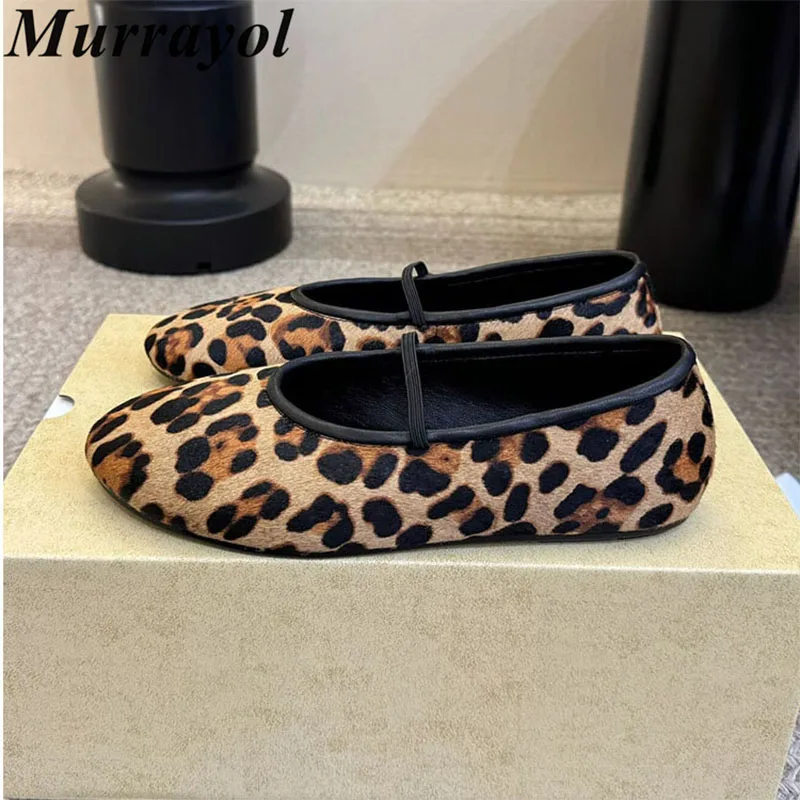 

Loafers Leopard Print Horsehair Versatile Single Shoes Spring Autumn Women Round Toe Shallow Mouth Flat Shoes Driving Shoes