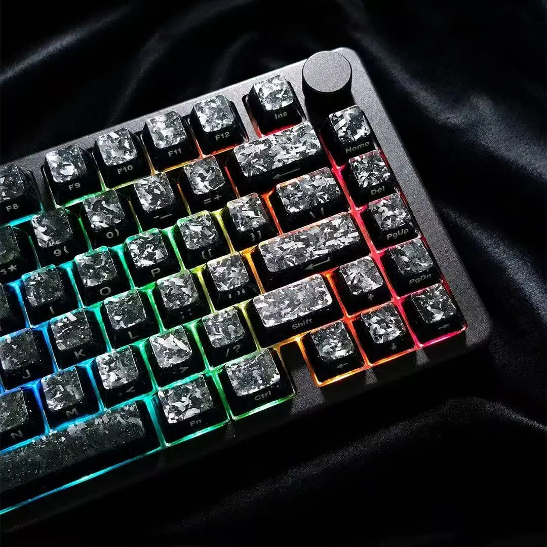 120Black Jelly Carbon Fiber Keycaps Cherry Profile Side Printed Shine Through ABS+PC Keycaps for MX Switch Mechanical Keyboard