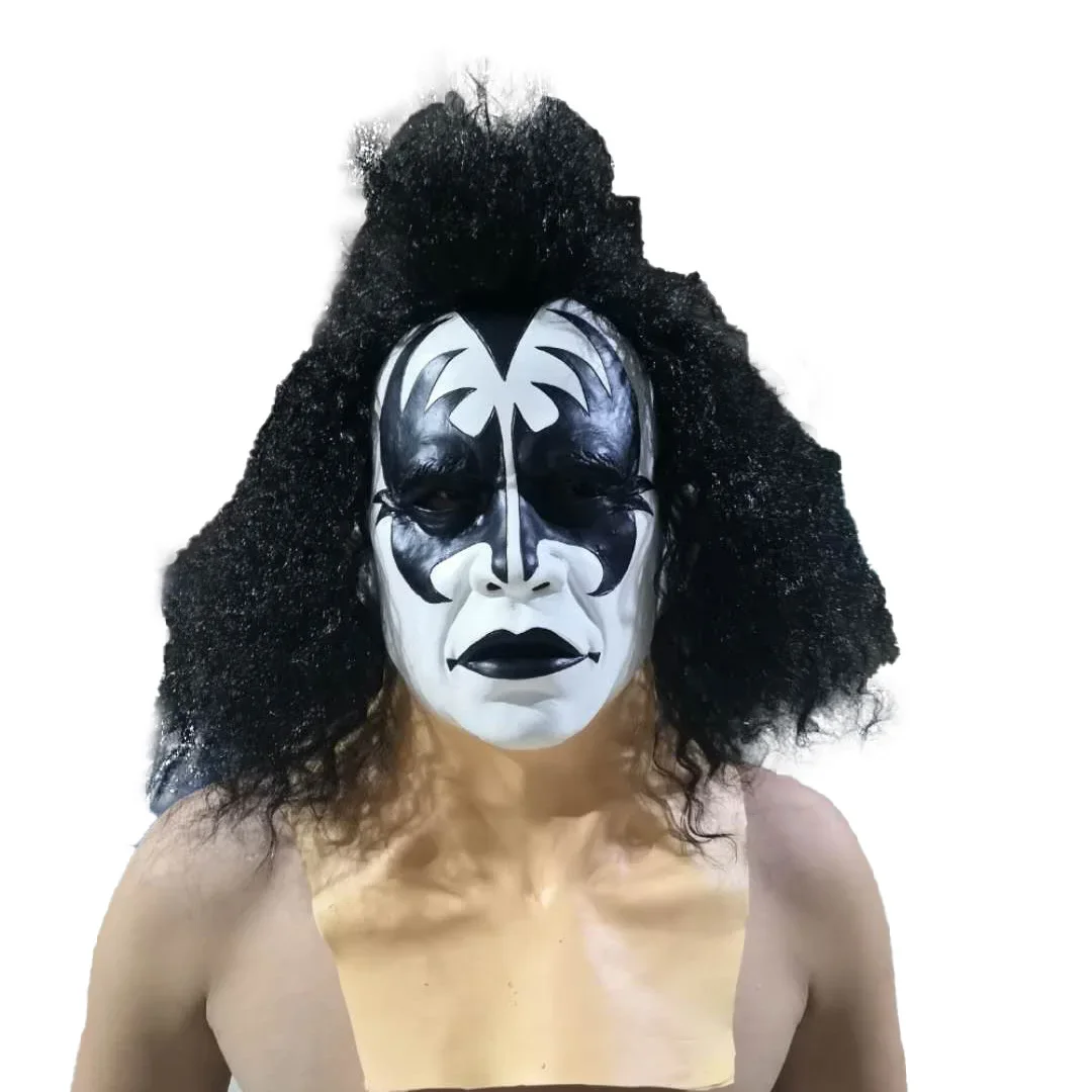 جين سيمونز قناع الفرقة الرصاص المغني تأثيري غطاء الرأس مهرجان الموسيقى الكهربائية قناع هالوين الفرقة الرصاص المغني جين قناع