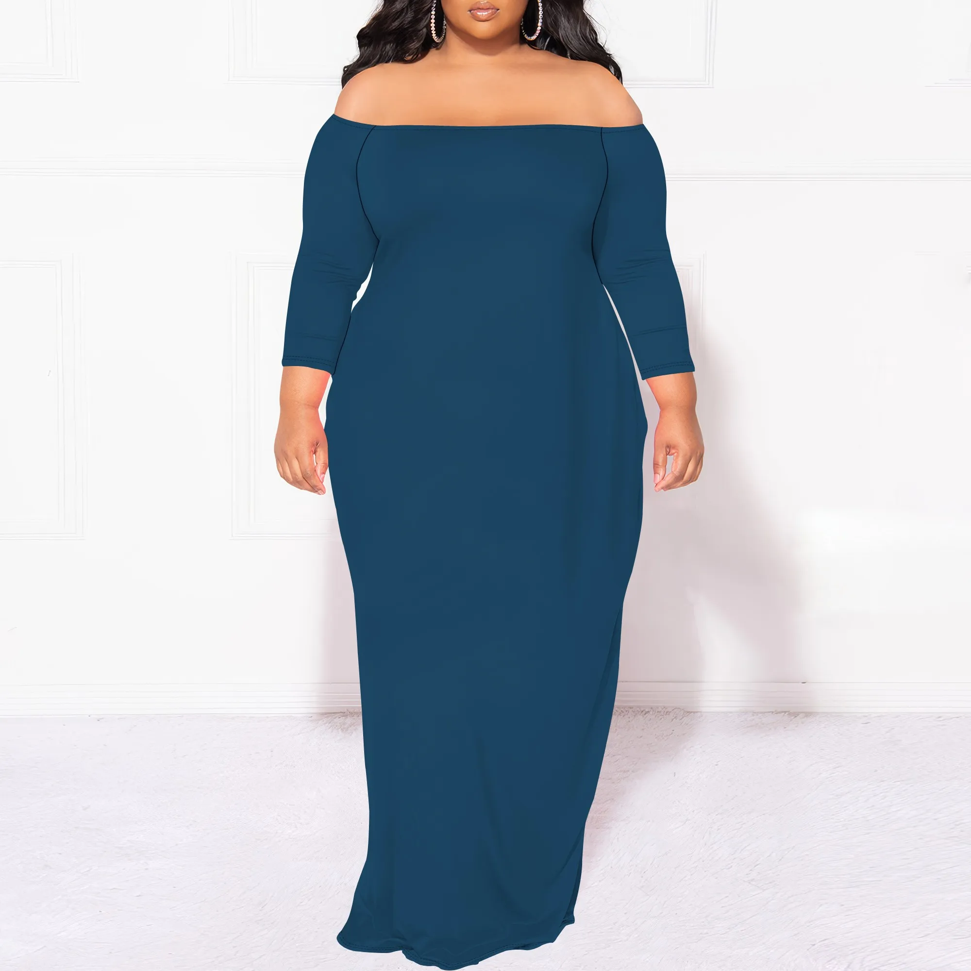 

Plus Size Dresses for Curvy Women Sexy Off Shoulder Fall Dress Solid Gradient Club Party Cocktail Fishtail Maxi Dress