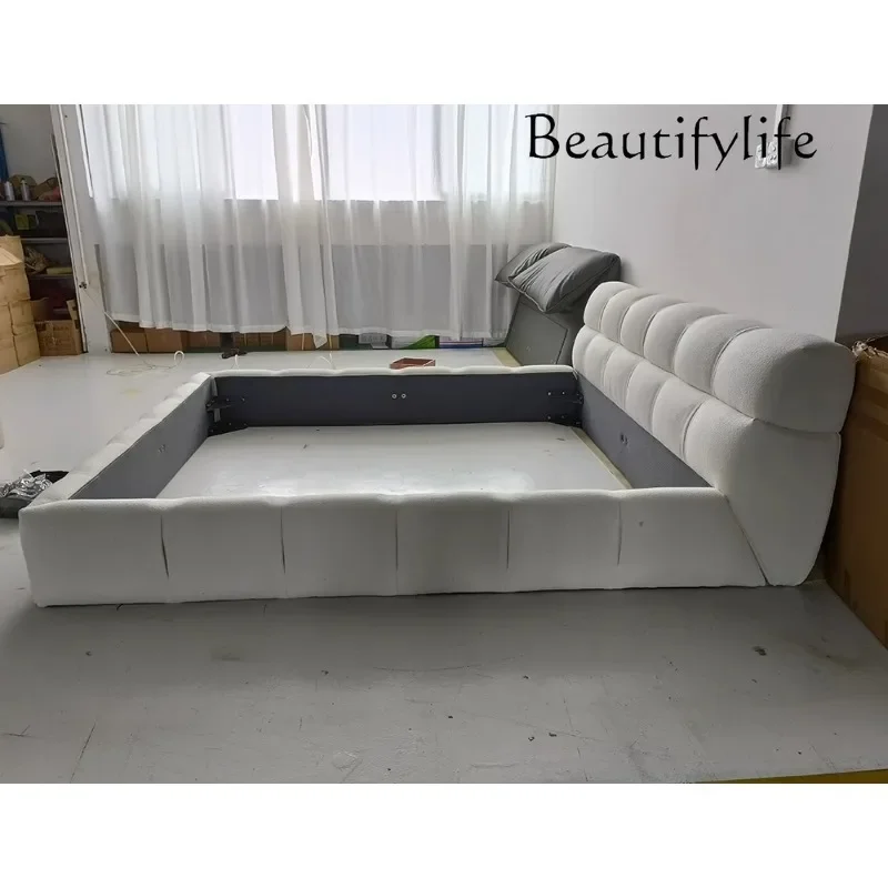 X Modern Cloud Bed Master Bedroom Fabric Light Luxury Modern Simple Japanese Tatami Floor-to-ceiling Lamb Bed