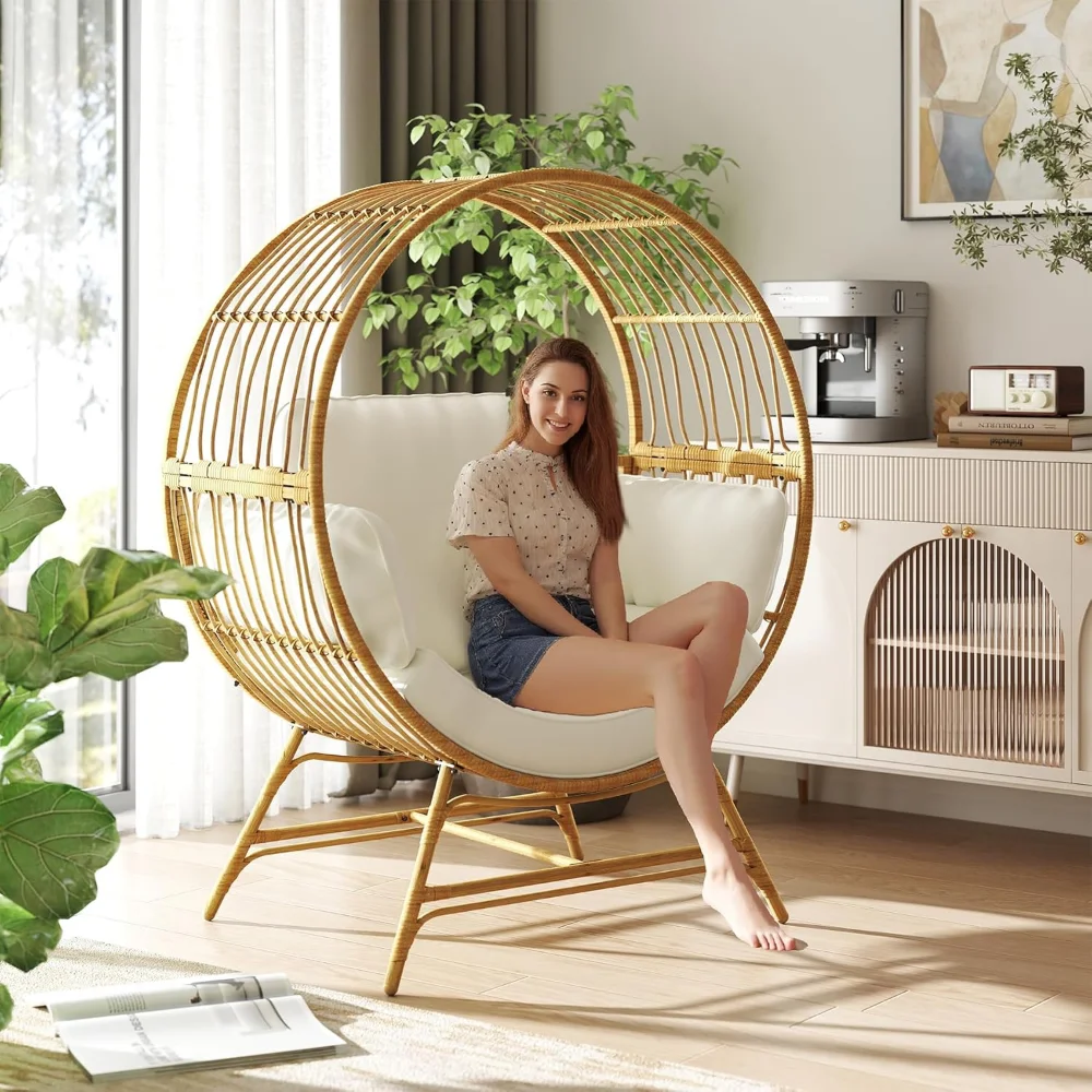 

Egg Chair Outdoor Indoor, Oversized Rattan Chair with Thicken Cushion, 350LBS Capacity Wicker Patio Lounge Chair