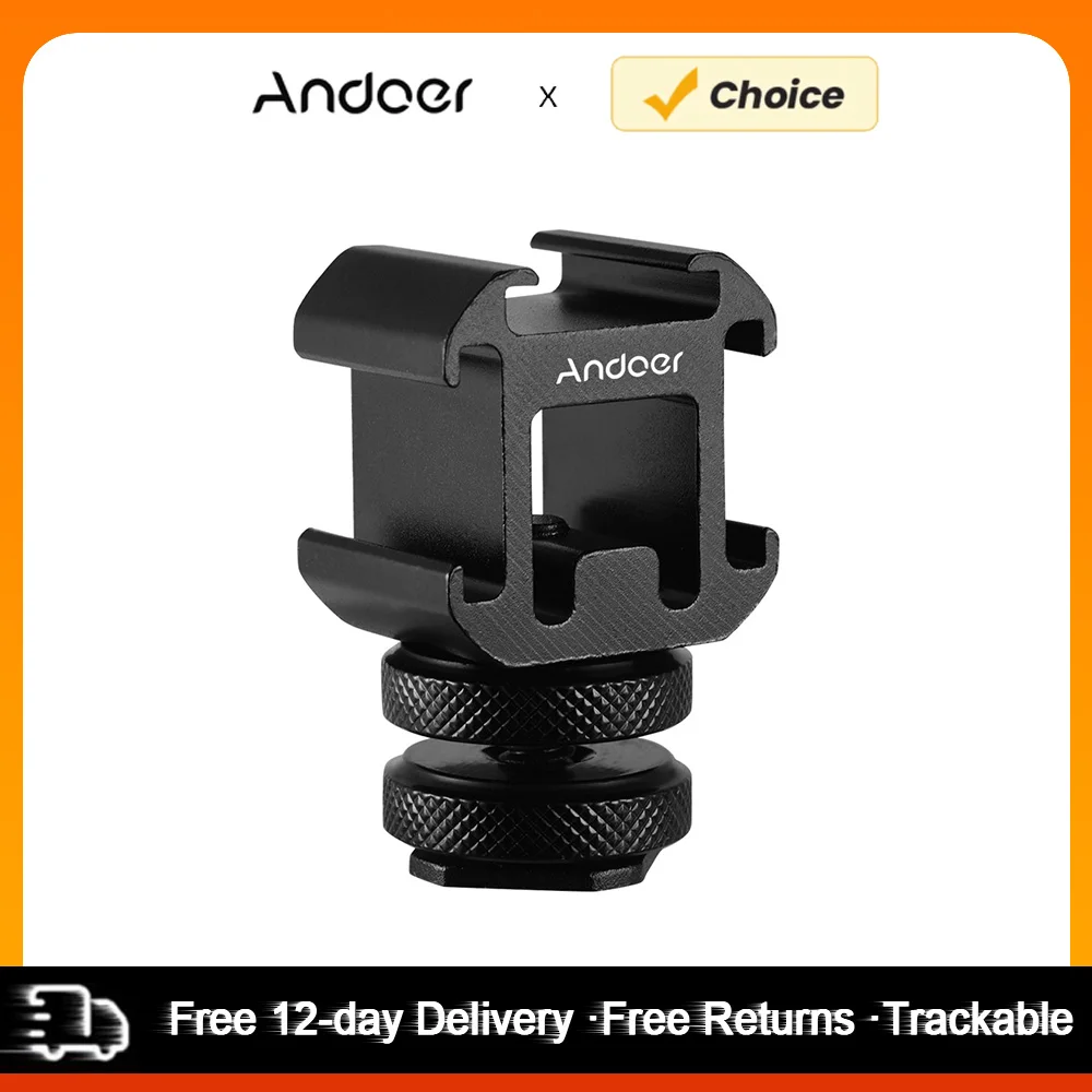 Andoer 3 Cold Shoe Mount Adapter On-Camera Mount Adapter for DSLR Camera for LED Video Light Mic Monitor Cold Shoe Mount Adapter