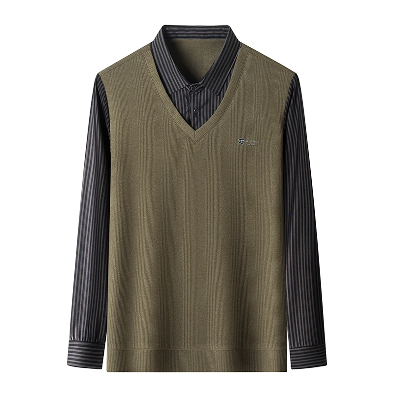 

Весенне-осенняя элитная мужская длинная футболка среднего возраста, модный универсальный базовый слой, топ, деловой повседневный топ