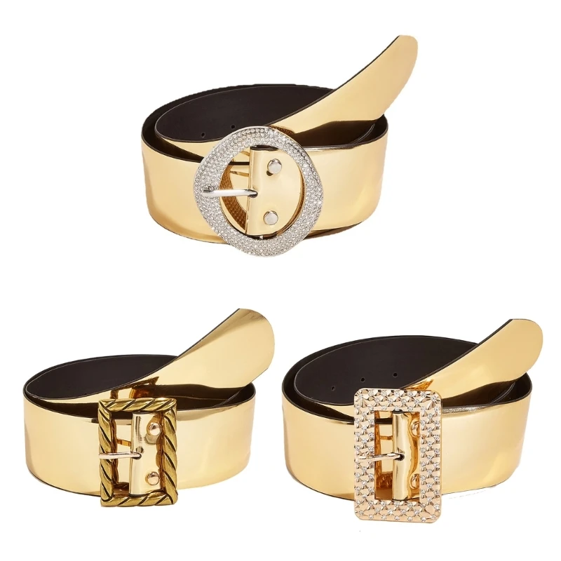 

Womens Gold Color Belts Decorative Glitter Wide Belt Waistband for Jeans Dress Drop shipping