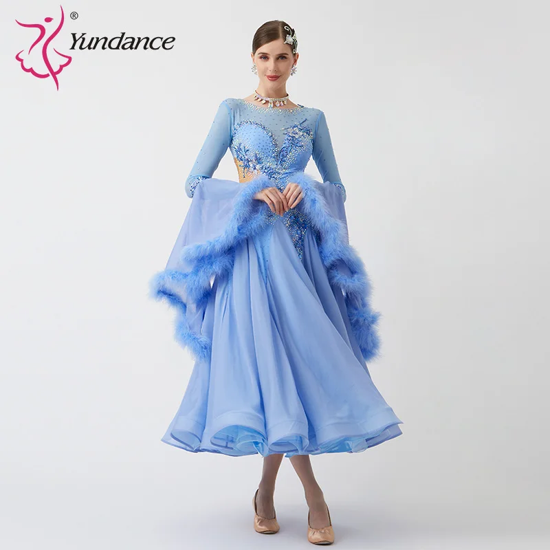 B-23151 New Women Modern Dance Rhinestone Color Diversity Dress Ballroom National Standard Waltz Competition Performance