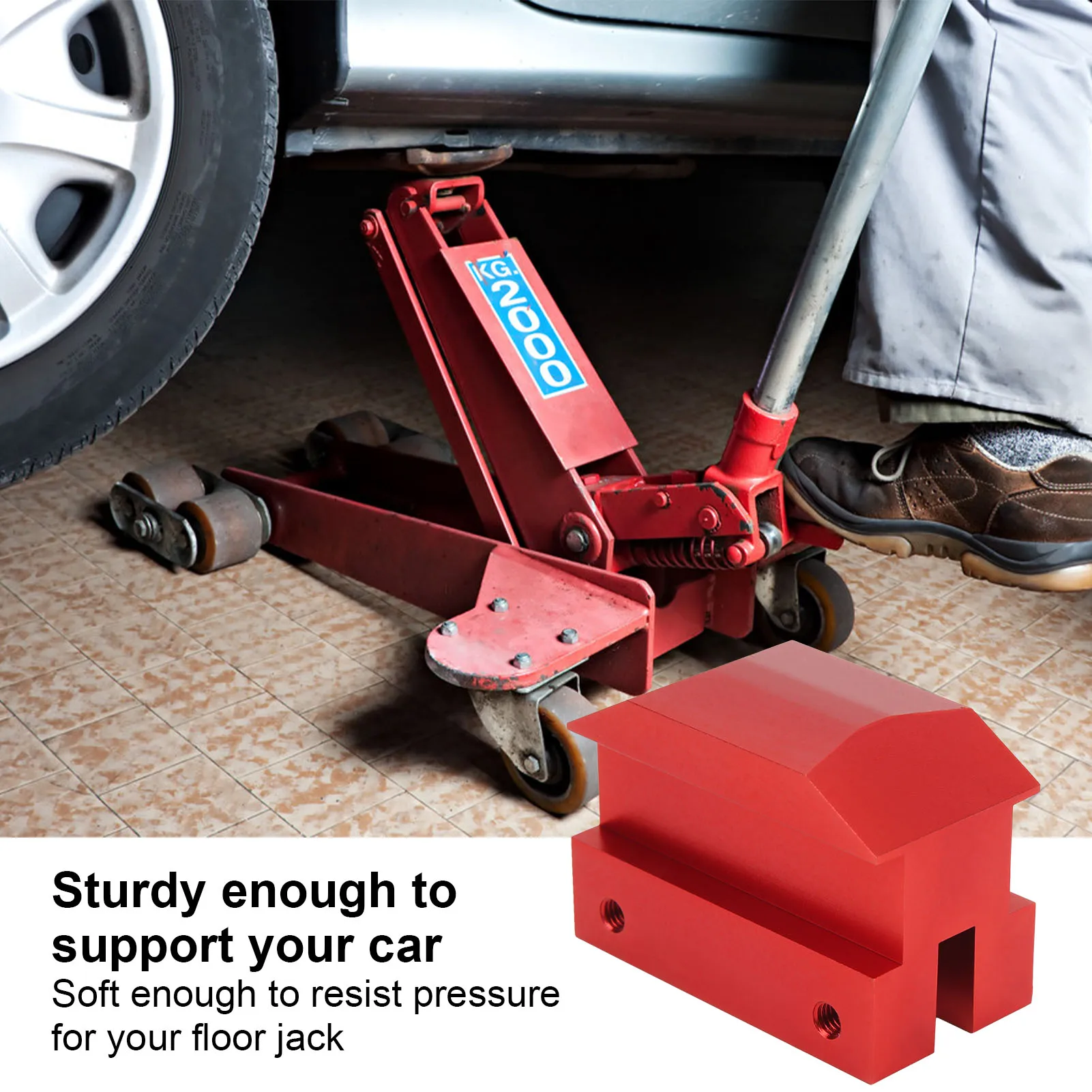 

Jack Lift Pad Red Sturdy Stable Billet Aluminum Jack Pad Adapter with Wrench for Car