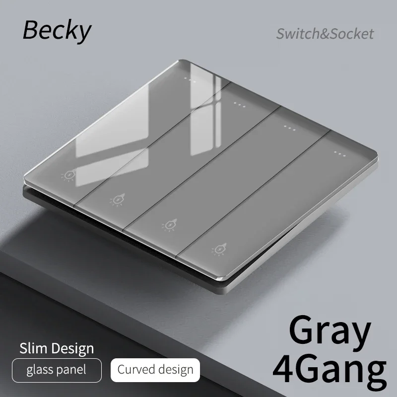 Ultra Thin Glass Wall Switch EU UK Standard 16a Socket Large Panel Wall Light Square Switch Socket 86mm Home Hotel Decoration image 3