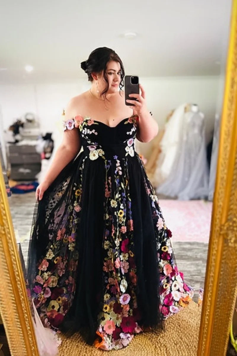 Jessica Black Wedding Dress Lace Embroidery 3D Flower Princess Prom Dresses Sexy Strapless Elegant Formal Occasionفساتين سهرة