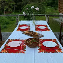4/2PCS 28x43CM Embroidered Christmas Printed Tablecloths Party Picnic Retro Style Table Decoration Supplie Runners Linens