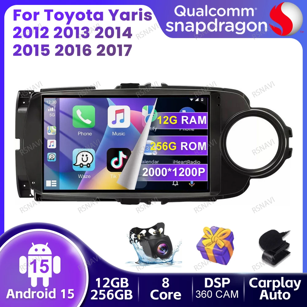 

Car Radio Android 15 For Toyota Yaris 2012 2013 2014 2015 2016 2017 RHD GPS Stereo 4G LTE Qualcomm Wireless Carplay Auto QLED BT